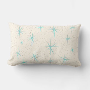 Rectangle Space Age Turquoise Starbursts Lumbar Coussin