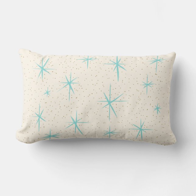 Rectangle Space Age Turquoise Starbursts Lumbar Coussin (Recto)