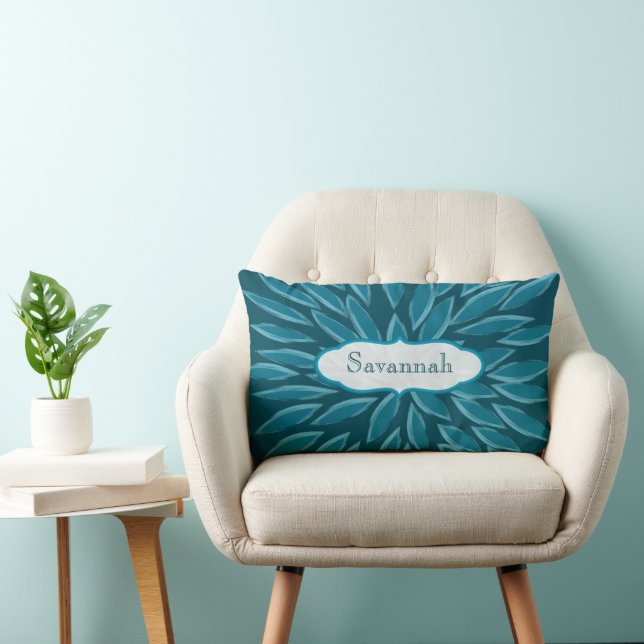 Rectangle Star Burst Flower Turquoise Coussin personnalisé (Chaise)