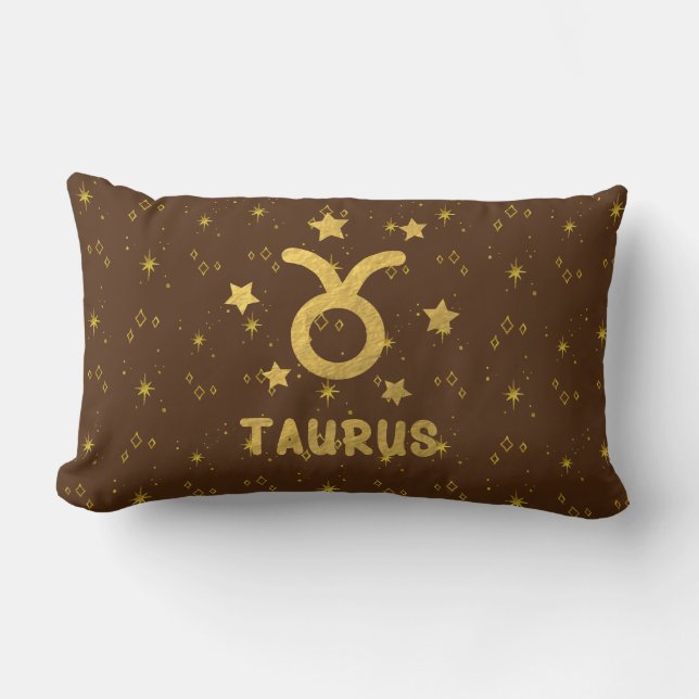 Rectangle Taurus Zodiac Earthy Brown Lumbar Coussin (Recto)
