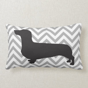 Rectangle Teckel sur le chevron gris et blanc - coussin
