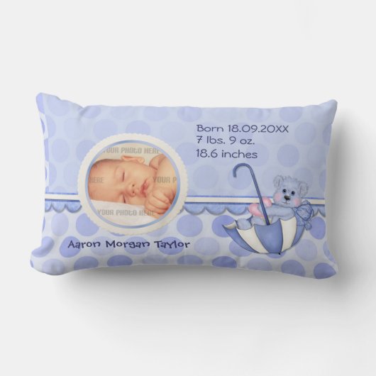 Rectangle Umbrella Teddy Pois Blue Photo Coussin (Recto)