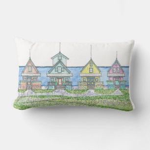 Rectangle Vie de cabane de plage 1; Coussin lombaire; Bleu