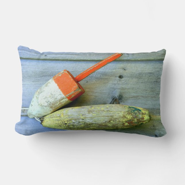 Rectangle Vieux coussin en bois de balises de homard (Recto)