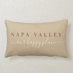 Rectangle Vin Napa Valley Happy Place Lumbar Coussin