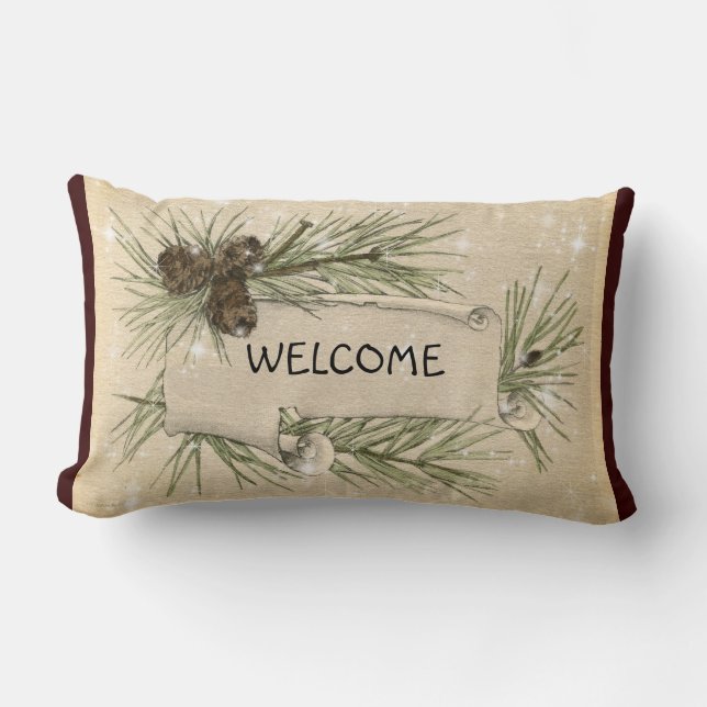 Rectangle Vintage Holiday Bienvenue Coussin Pine Cones (Recto)