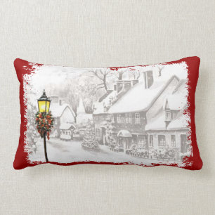 Rectangle Vintage Noël Ville Lumbar Coussin