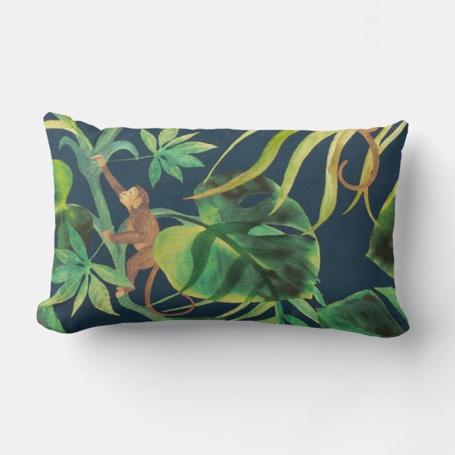 Rectangle Vintage Tropical Jungle Monkey Lumbar Coussin 2 (Recto)