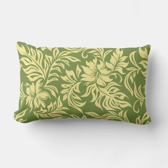 Rectangle Waikiki Hibiscus Hawaïen réversible Coussin Lumbar (Recto)