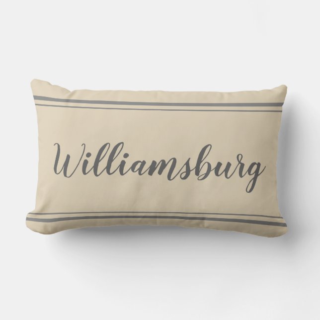 Rectangle Williamsburg Gris et Coussin en bande beige (Recto)
