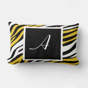 Rectangle Zebra Imprimer Mix Jaune Monogram Lumbar Coussin