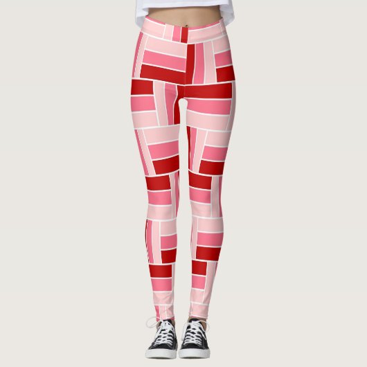Rectangles rouges et roses Leggings (Devant)