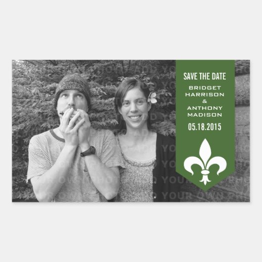 Rectangulaire Bannière verte Chic Flourish Save the Date Sticker (Devant)