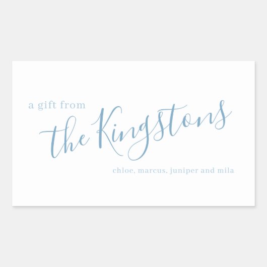 Rectangulaire Bleu Dusty Nom de famille Script Sticker rectangul (Devant)