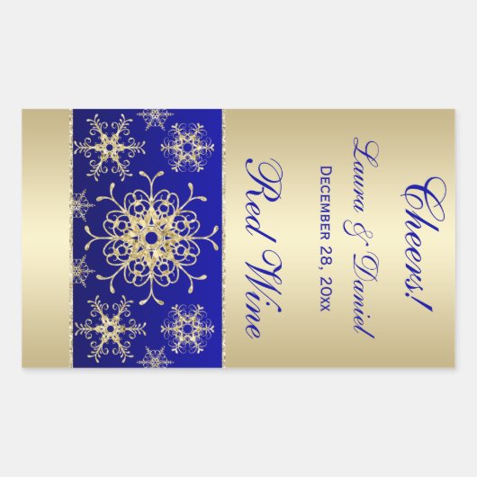 Rectangulaire Bleu, Parties scintillant or Snowflakes Sticker Ét (Devant)