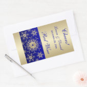 Rectangulaire Bleu, Parties scintillant or Snowflakes Sticker Ét (Enveloppe)