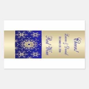 Rectangulaire Bleu, Parties scintillant or Snowflakes Sticker Ét