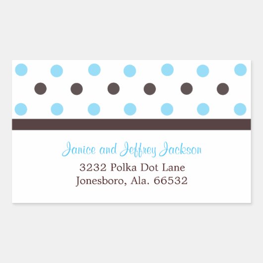 Rectangulaire Brown et bleu : Sticker d'adresse de point Polka (Devant)