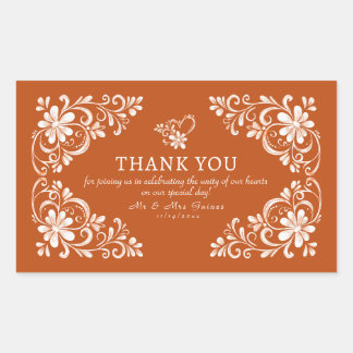 Rectangulaire Burnt Orange Shabby Chic Thank You Wedding Sticker