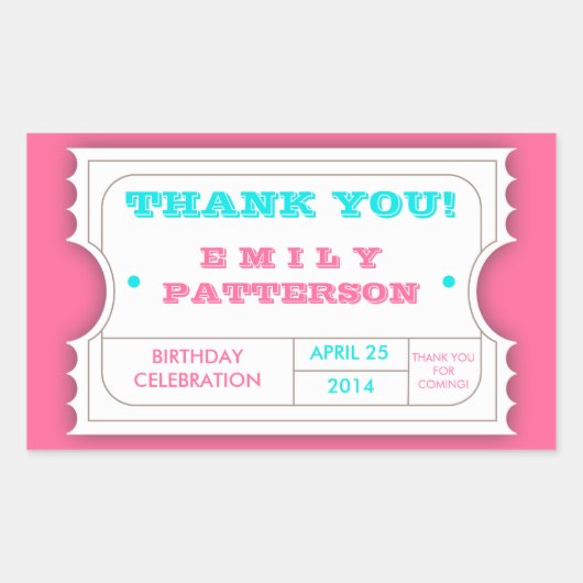 Rectangulaire Carnaval rose Turquoise Merci Billet Sticker (Devant)