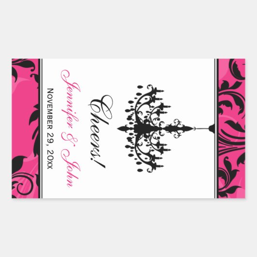 Rectangulaire Chandelier rose noir blanc Vin Sticker bouteille (Devant)