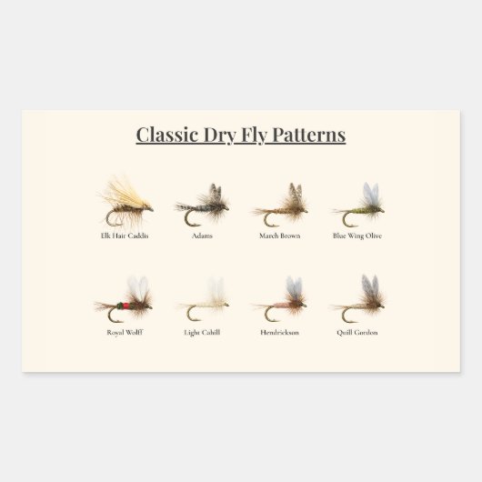 Rectangulaire Classic Dry Fly Patterns Sticker – 8 Patterns (Devant)