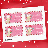 Rectangulaire Custom Santa Kid Pink Gift Tag Sticker