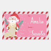 Rectangulaire Custom Santa Kid Pink Gift Tag Sticker (Devant)