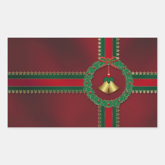 Rectangulaire Étoiles et rayures Sticker de Noël (Devant)