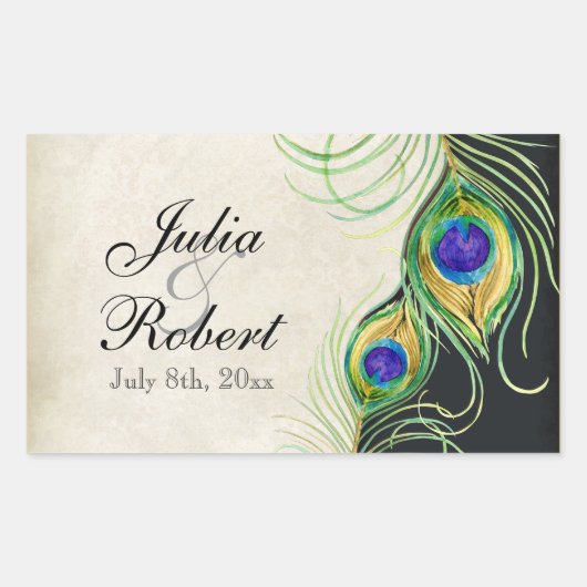 Rectangulaire Favoriser Sticker Cadeau - Peacock Feathers Mariag (Devant)