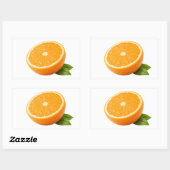 Rectangulaire Fresh Orange Half with Green Leaf Sticker (Feuille)
