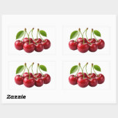 Rectangulaire Fresh Red Cherries With Green Leaves Sticker (Feuille)