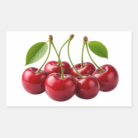 Rectangulaire Fresh Red Cherries With Green Leaves Sticker (Devant)