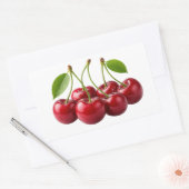 Rectangulaire Fresh Red Cherries With Green Leaves Sticker (Enveloppe)