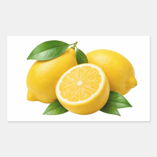 Rectangulaire Fresh Yellow Lemons with Green Leaves Sticker (Devant)