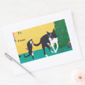 Rectangulaire Fun Chat Chien Jouant Arbre De Noël À De Sticker (Enveloppe)