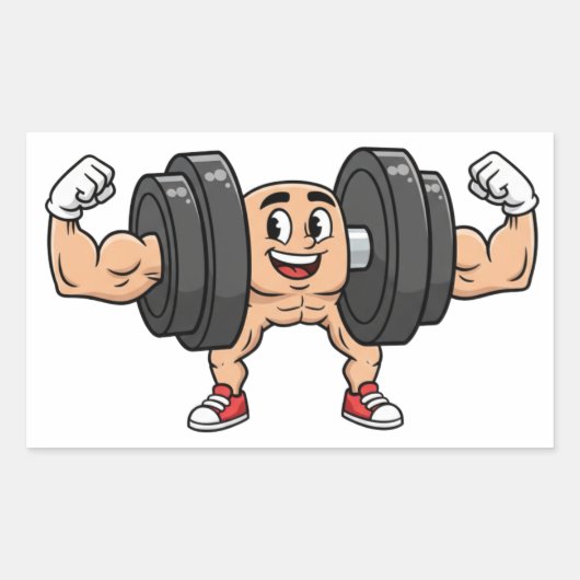 Rectangulaire Funny Dumbbell Cartoon Flexing Sticker (Devant)