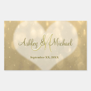 Rectangulaire Gold Bokeh Sticker Monogram Mariage