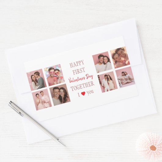Rectangulaire Happy First Valentine's Day Together Sticker Photo (Enveloppe)