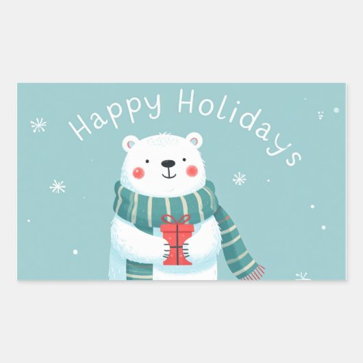 Rectangulaire Happy Holidays Polar Bear Hug Sticker (Devant)