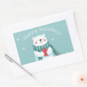 Rectangulaire Happy Holidays Polar Bear Hug Sticker (Enveloppe)