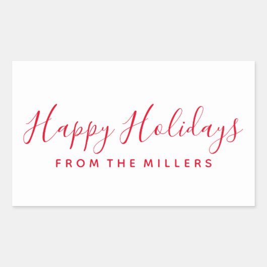 Rectangulaire Happy Holidays Sticker Script Rouge Personnalisé (Devant)
