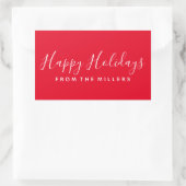 Rectangulaire Happy Holidays Sticker Script Rouge Personnalisé (Sac)