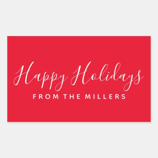 Rectangulaire Happy Holidays Sticker Script Rouge Personnalisé (Devant)