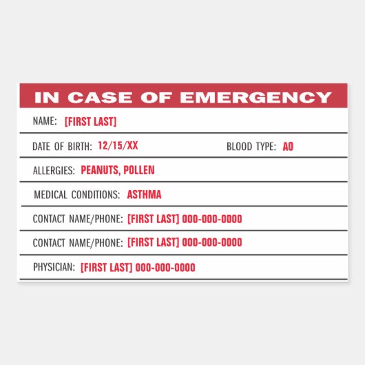 Rectangulaire Informations d'urgence ajouter Sticker texte (Devant)