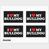Rectangulaire J'aime mon Sticker Bulldog (Feuille)