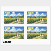 Rectangulaire Japanese Summer Sunflower Sticker (Feuille)