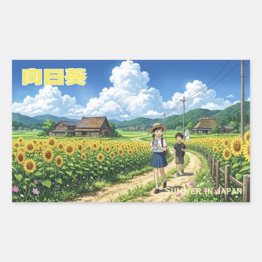 Rectangulaire Japanese Summer Sunflower Sticker (Devant)