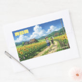Rectangulaire Japanese Summer Sunflower Sticker (Enveloppe)