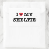Rectangulaire Je Coeur Mon Sticker Sheltie (Sac)